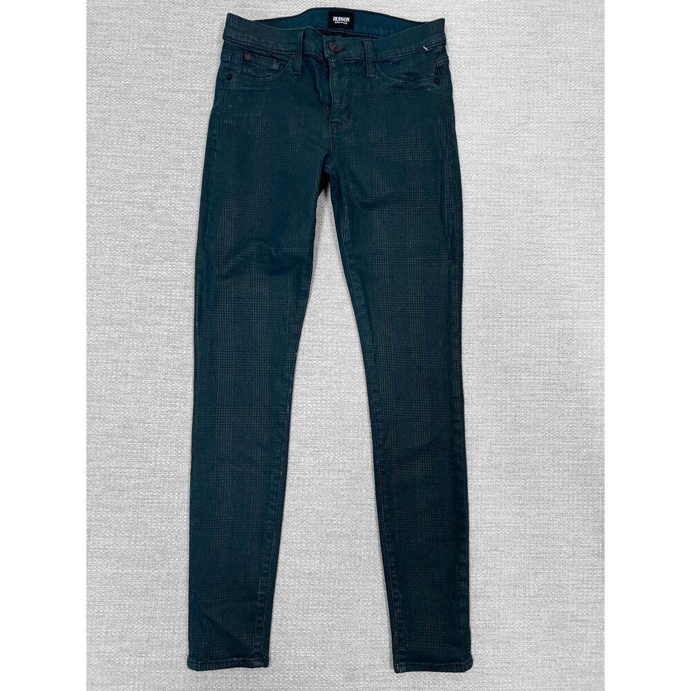 HUDSON Jean Coated Geometric Print Dark Green Nico Super Skinny Denim Midrise 26